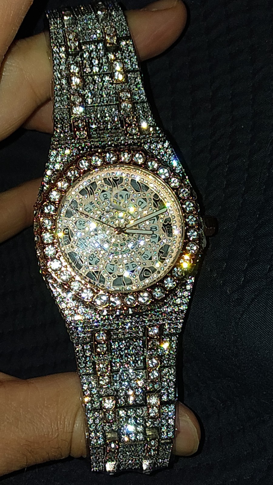 ✨ Silver-Tone & Rose Gold Iced-Out Skeleton Watch | Stainless Steel | CZ