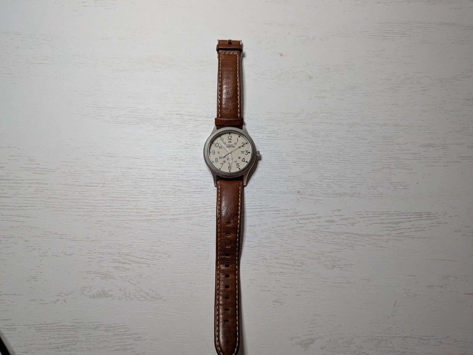 Timex Expedition 37mm Silver Case** Brown Leather Band**Men’s Watch**Needs Batt