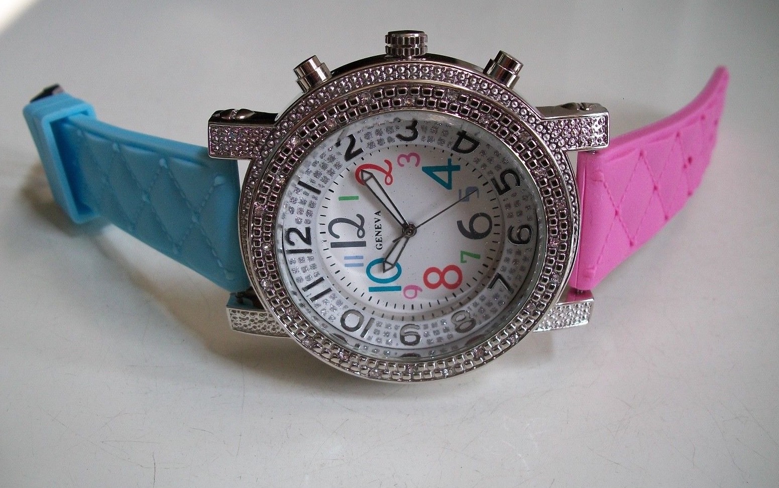 Men’s Multicolor Pink & Blue Silicone Band Fashion Casual Fun Hip Hop Watch