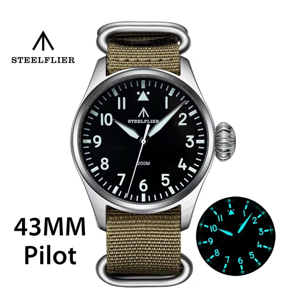 Steelflier SF743 Quartz Pilot Dive Watch Swiss VH31 Luminous 200M Sapphire