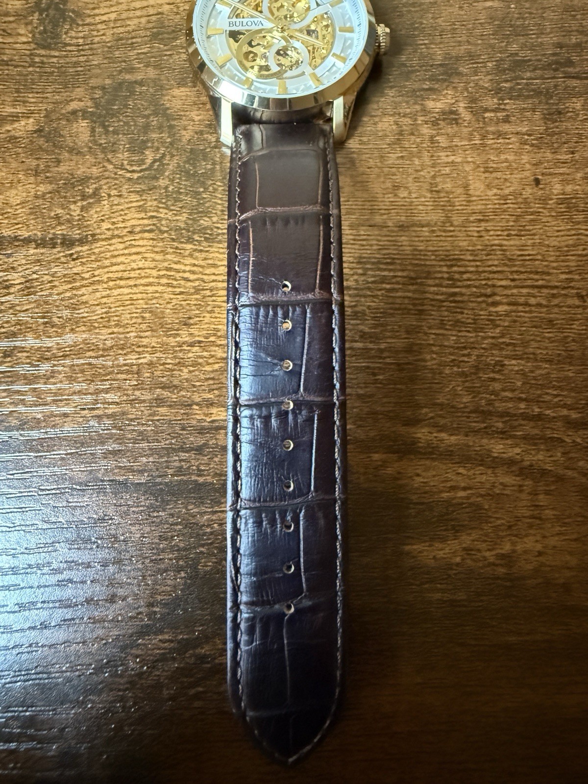 Bulova Men’s Classic Sutton Automatic Skeleton Brown Leather Watch 97A138