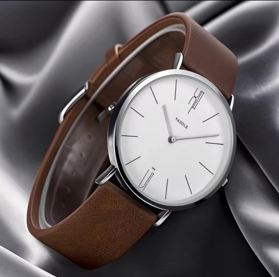 Yazole Watch Quartz Mens Casual Business Style wristwatch With leather band.