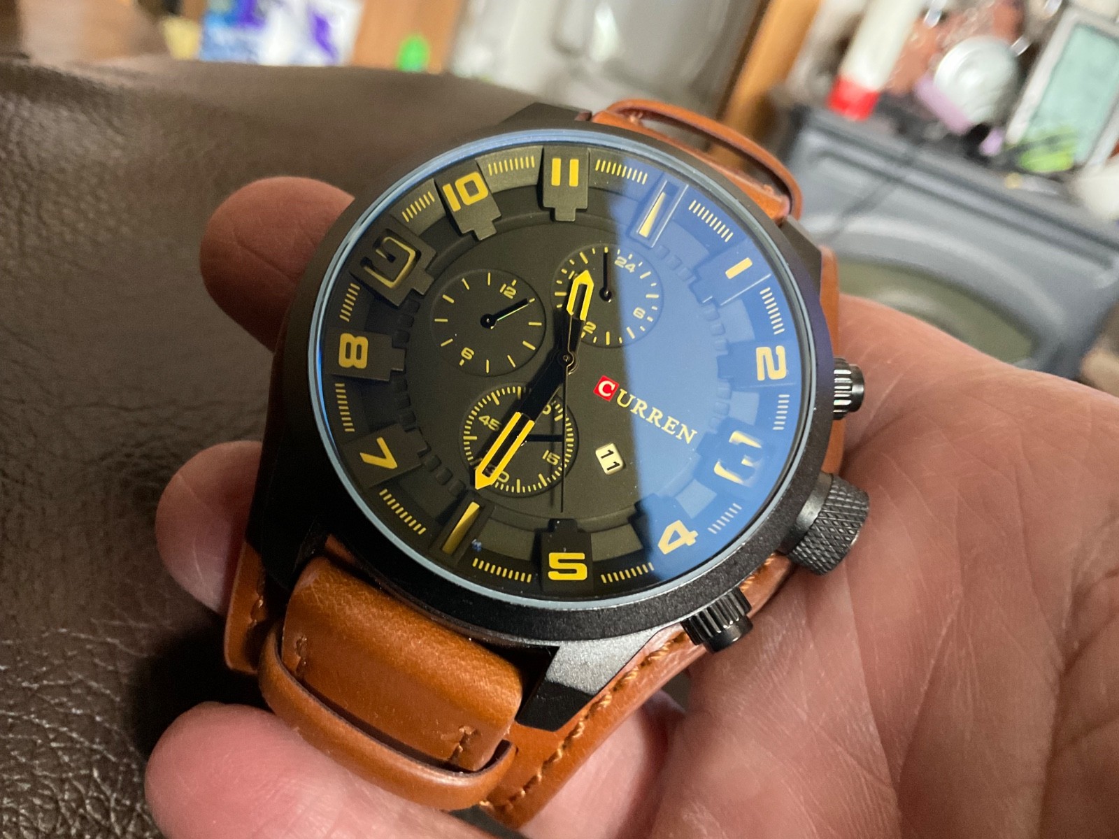 CURREN Men Watches Large Dial Casual Brown Leather Wristwatch Male Quartz Watch