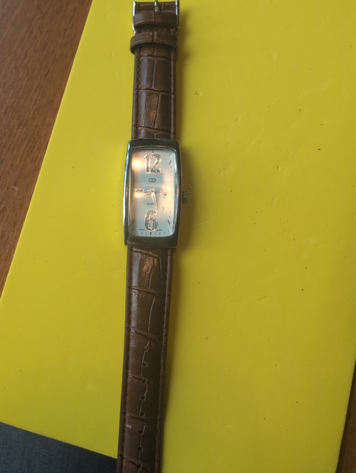 Charming Charlie Watch Silver Toned Rectangular White Face Black Buckle Band