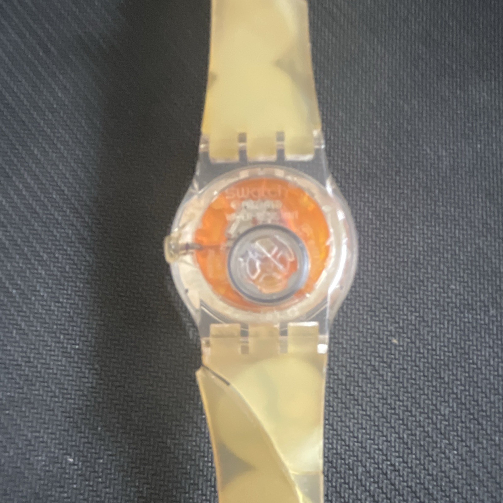 Swatch Bubbles Quartz Analog 34mm Clear Plastic Cartoon Orange Face