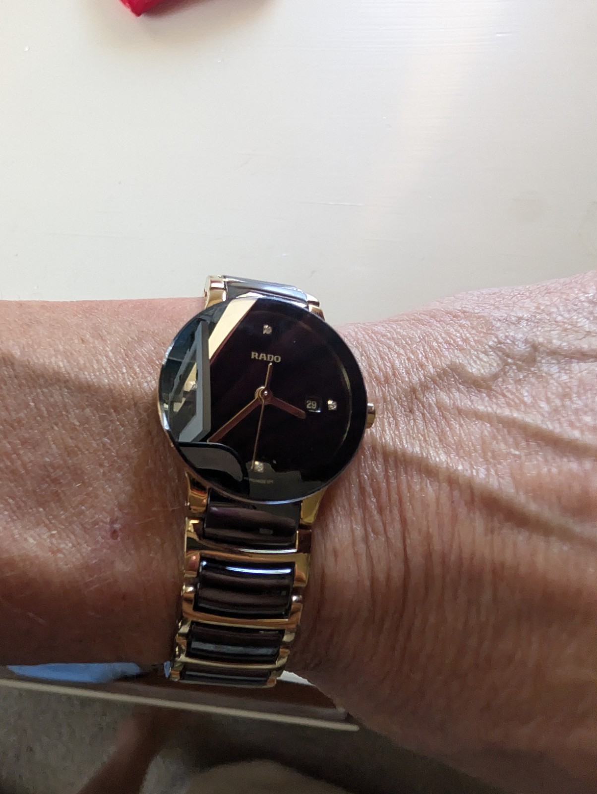 Rado Centrix Watch Black Ceramic/Yellow-PVD Steel Diamonds 28mm Quartz NEW