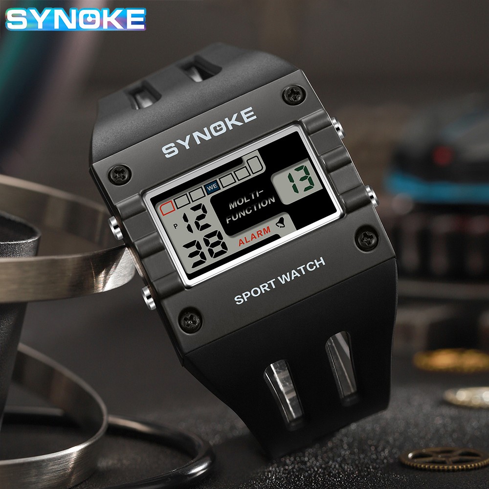 Alloy Watch for Men Square Large LED Screen Digital Backlight Waterproof Sports
