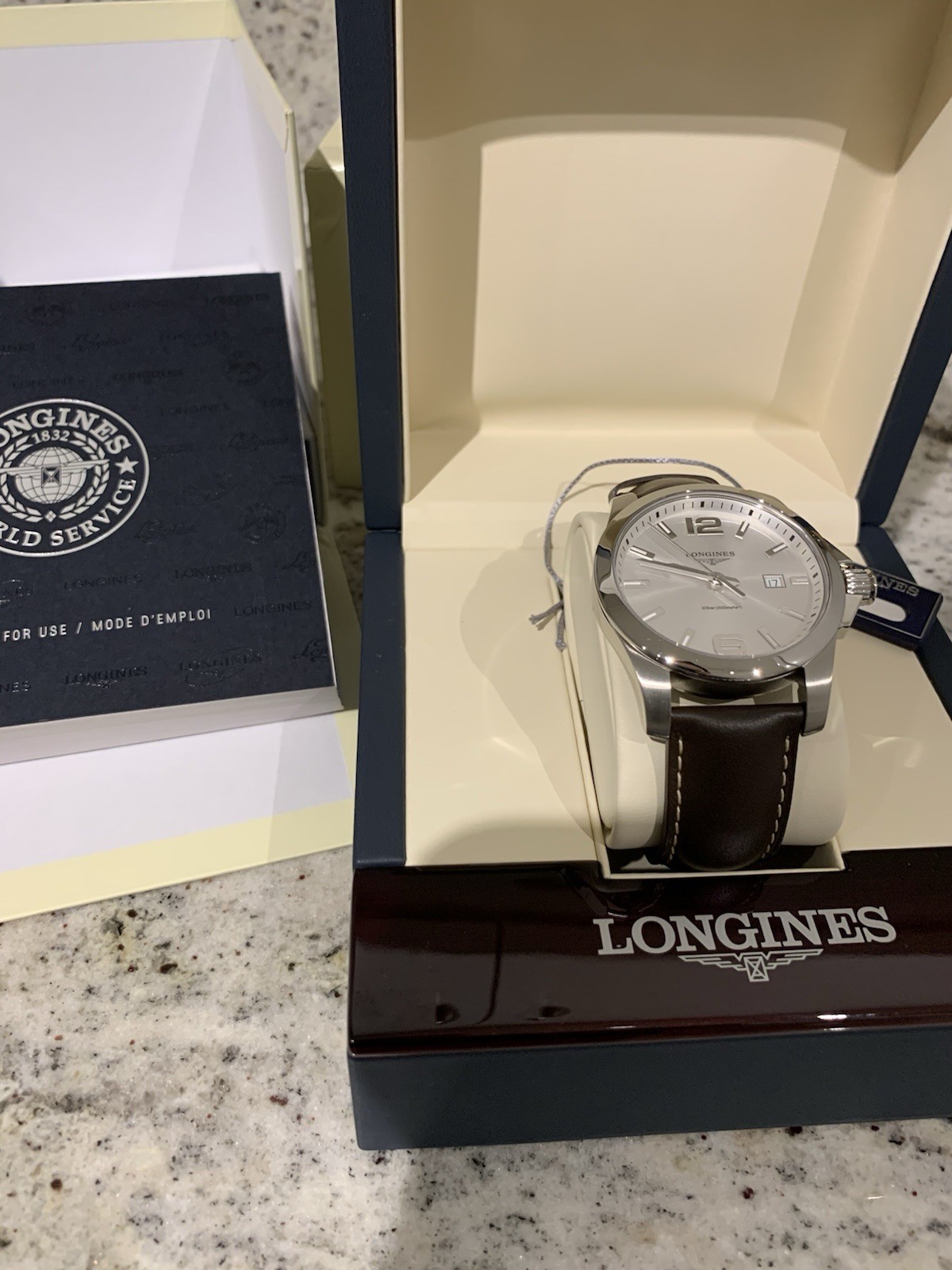 Longines Conquest Quartz Silver Dial 41mm Brown Leather Men’s Watch L37594765