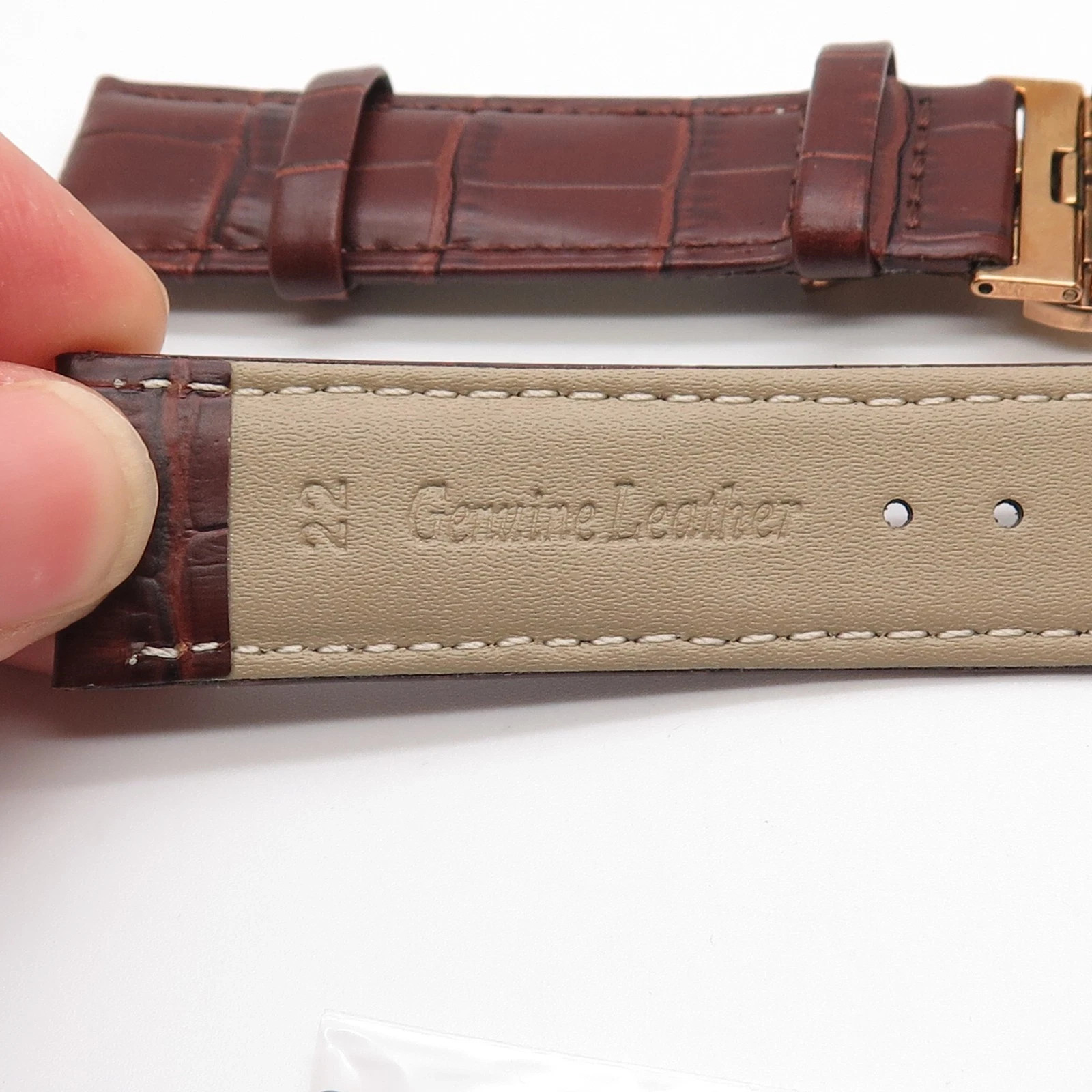 Brown alligator-embossed Genuine Leather Watch Strap Rose Gold Deployment Clasp.