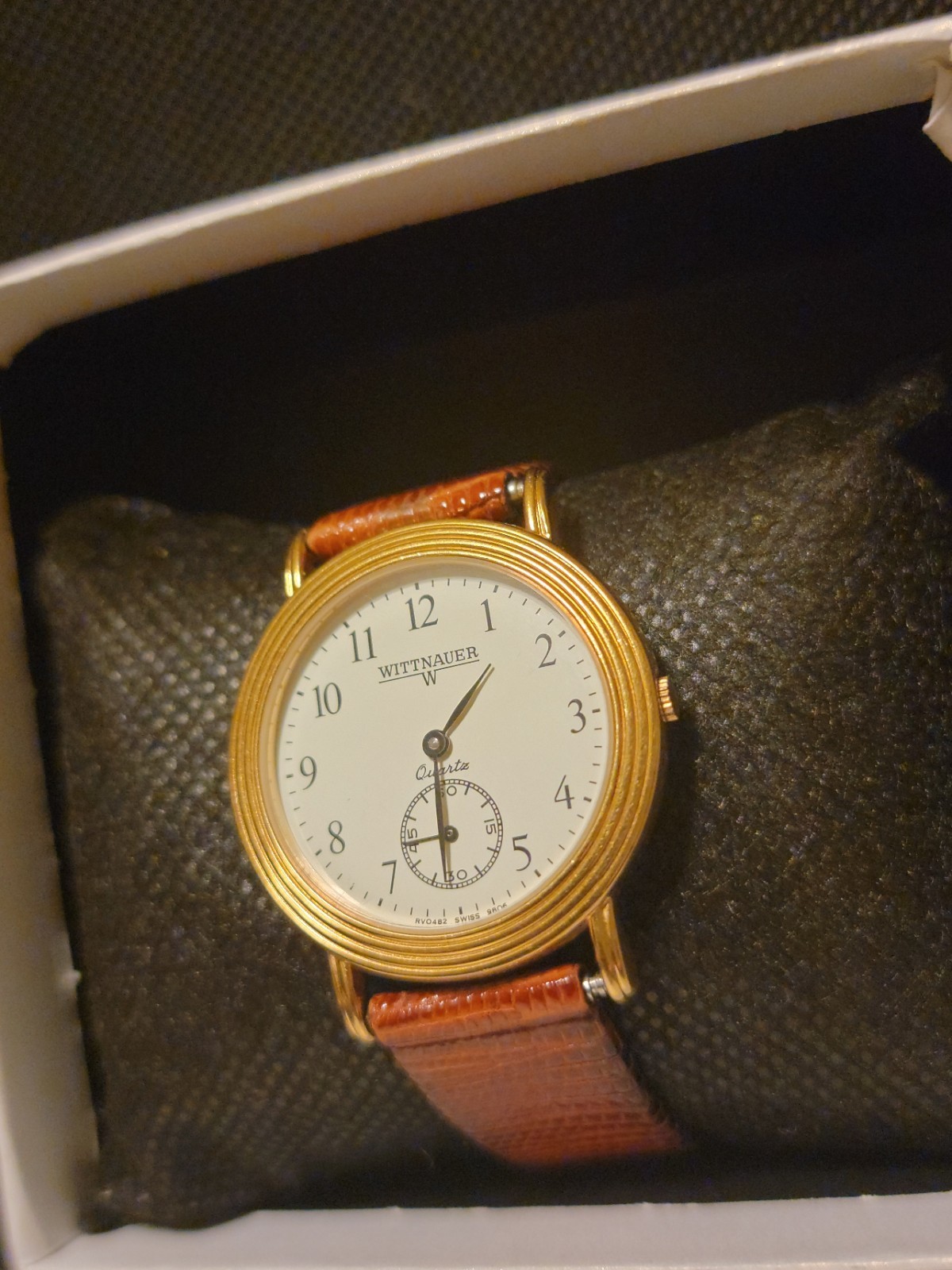 Wittnauer 18K GOLD Plated SUB-SECOND 35MM Men’s Watch Swiss 15 JEWELS NEW BATT