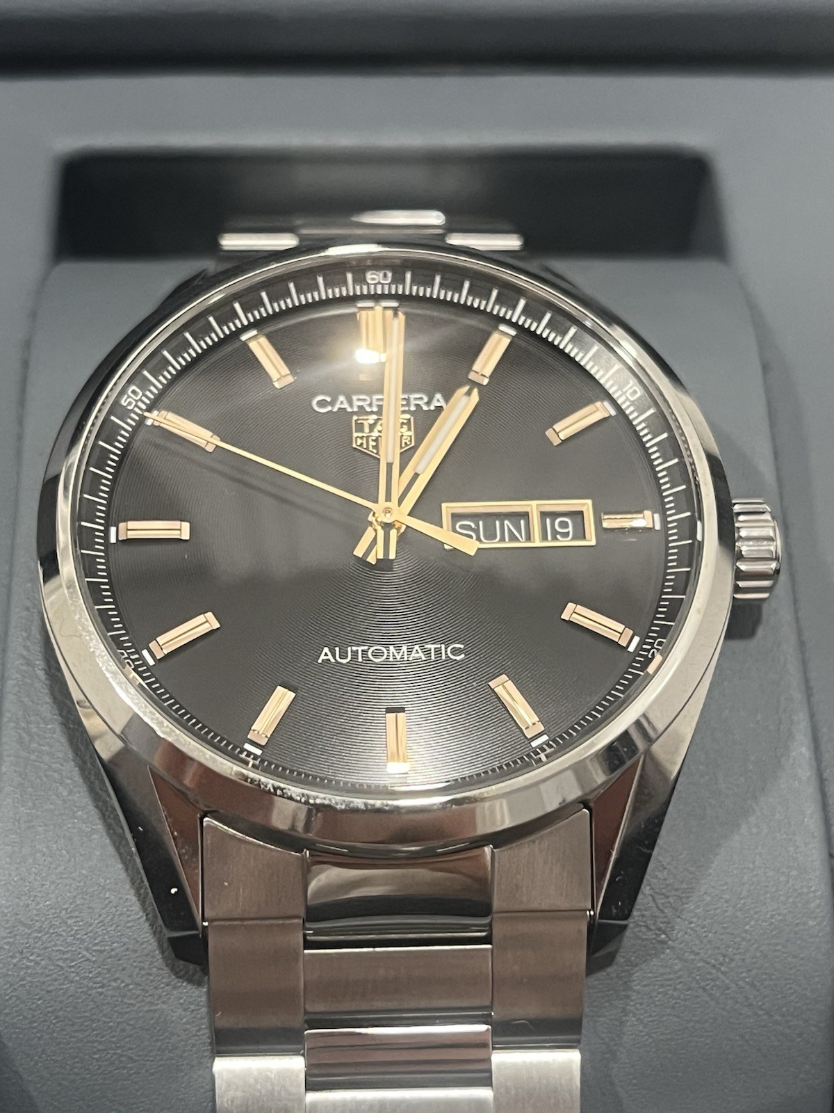 TAG Heuer Carrera 41mm Automatic Day-Date Black Dial Steel Bracelet Box