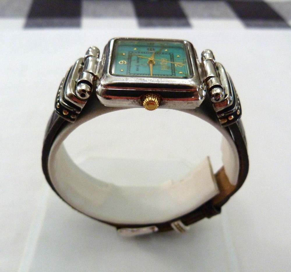 ECCLISSI SOLID STERLING SILVER TURQUOISE DIAL LEATHER BAND #22490 SR626SW WATCH
