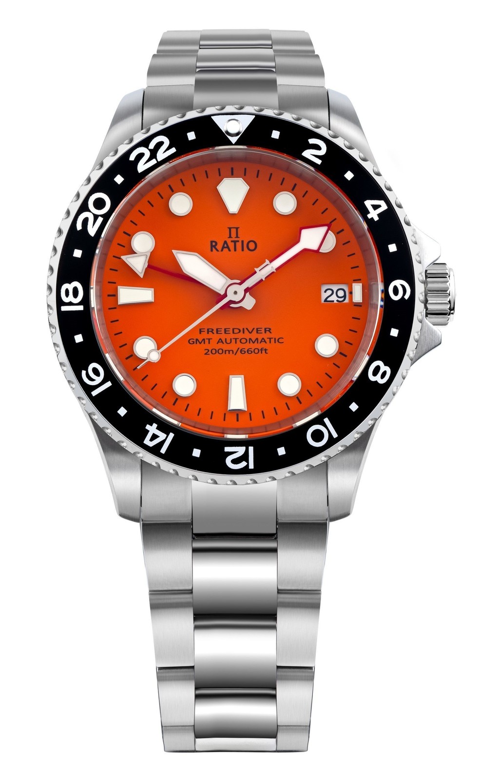 Ratio FreeDiver GMT Orange Dial Automatic Diver’s 200M RTF055 Men’s Watch