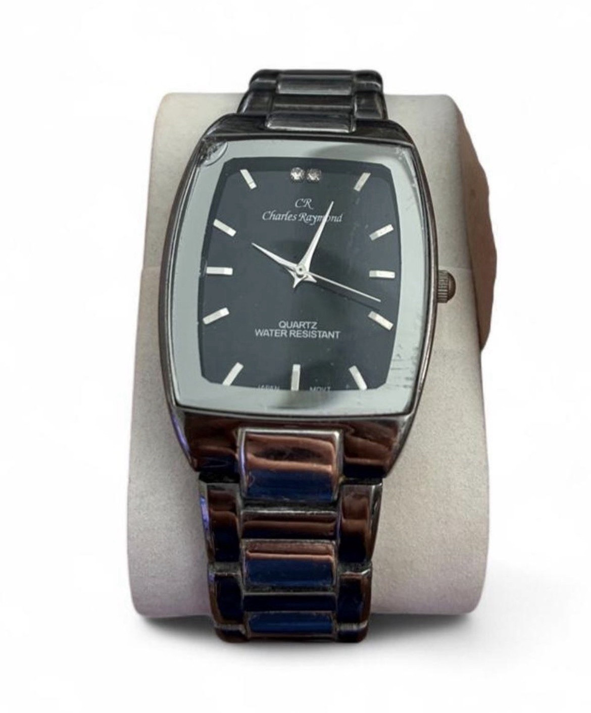 Charles Raymond Womens Quartz Tonneau Watch Black Dial Silver Bracelet WR