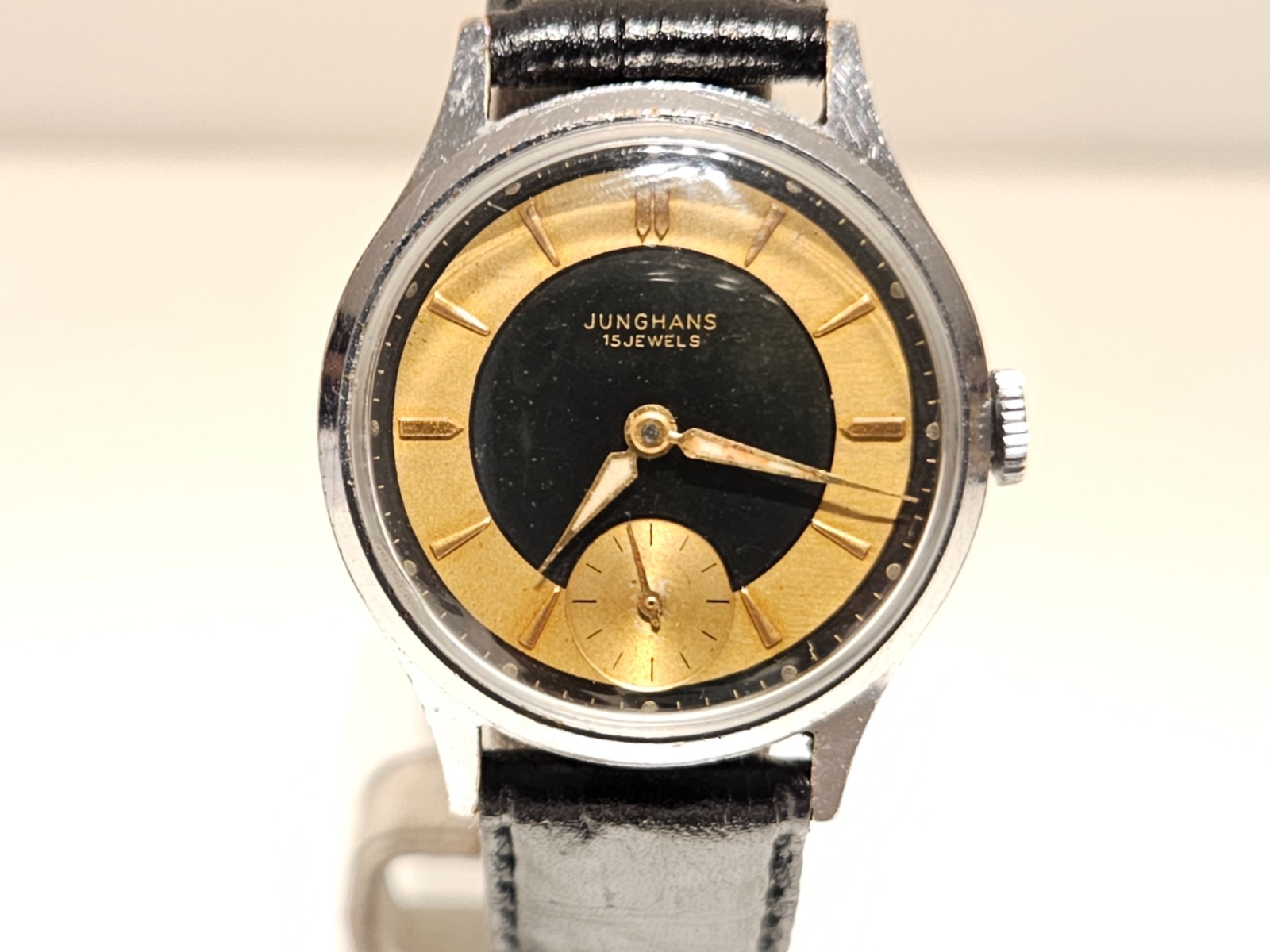 VINTAGE ELEGANT CHROMED TWO TONE DIAL MEN’S 31mm GERMANY WATCH “JUNGHANS” CAL.98