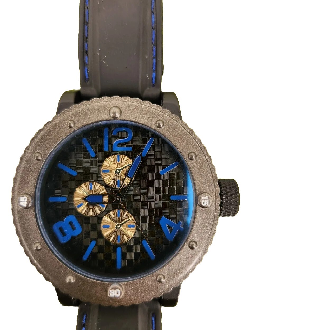 ACCUTIME WATCH CORP PC21J-JAPAN MOVT Carbon BLUE DESIGNER RUBBER BAND