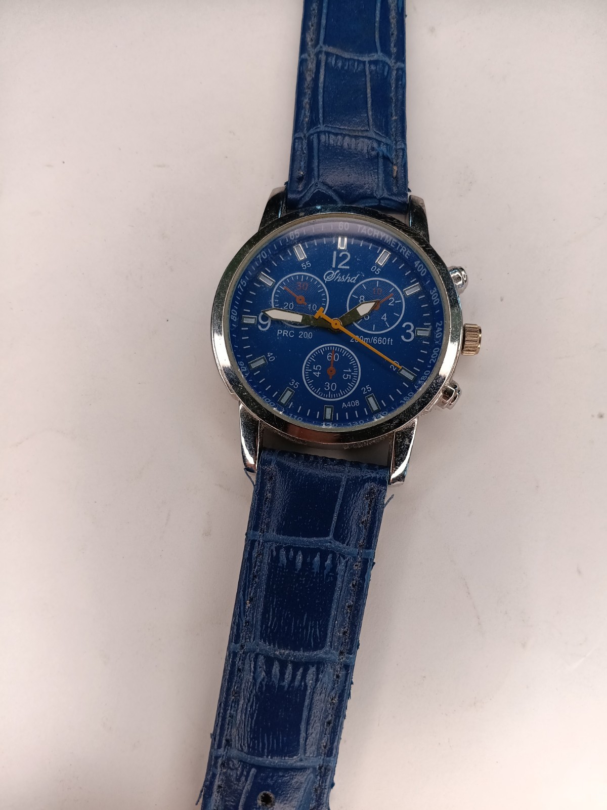 SHSHD PRC 200 Watch Blue Dial Chronograph Style Yellow Hand Model A408 Quartz