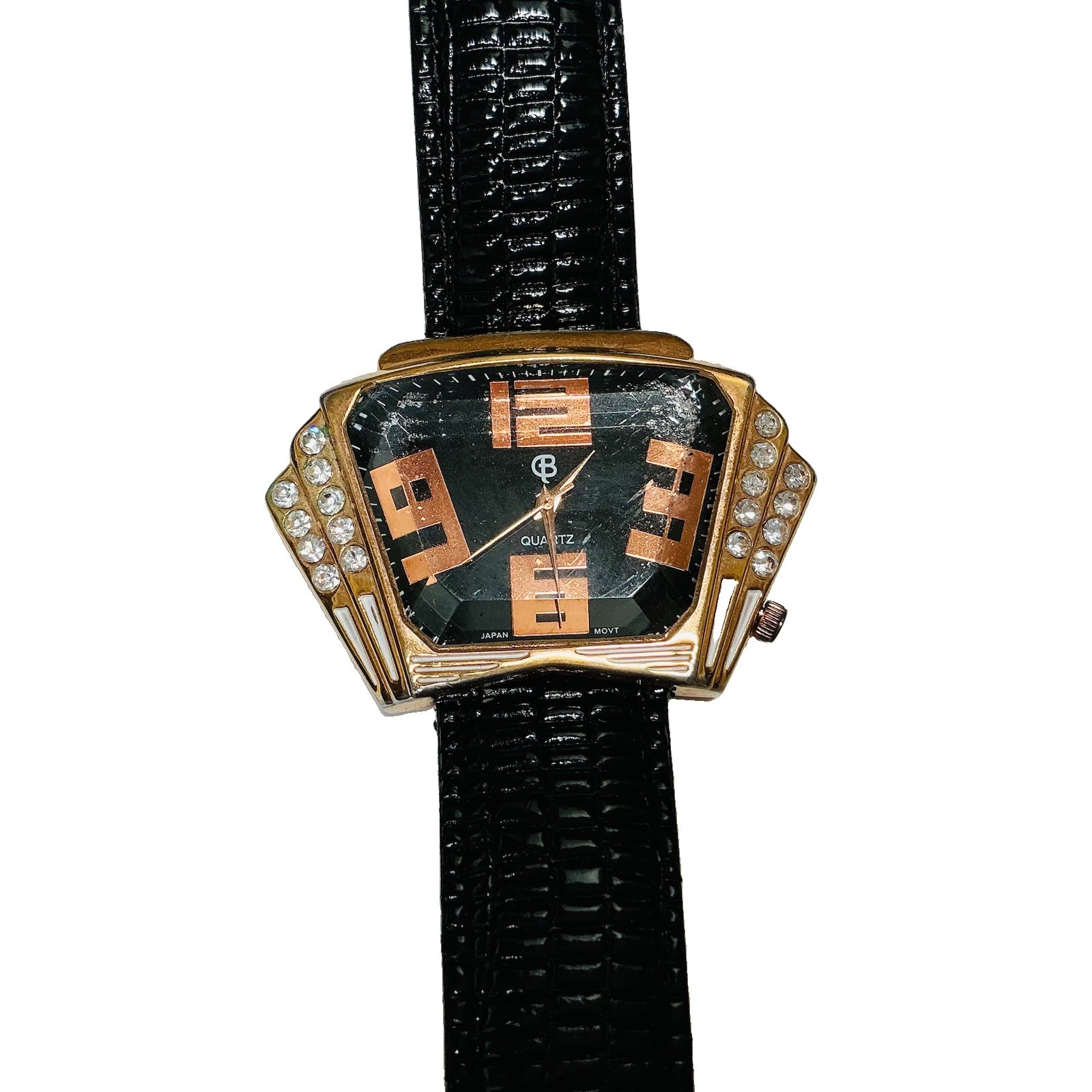 Art Deco Style Watch Asymmetric Fan Crystal Statement Unisex Wristwatch UNTESTED