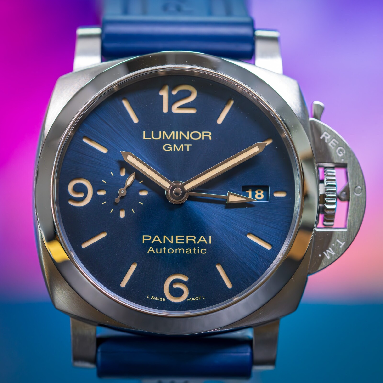 Panerai Luminor 44mm Box and Papers Blue Dial Rubber & Leather Strap – PAM01033