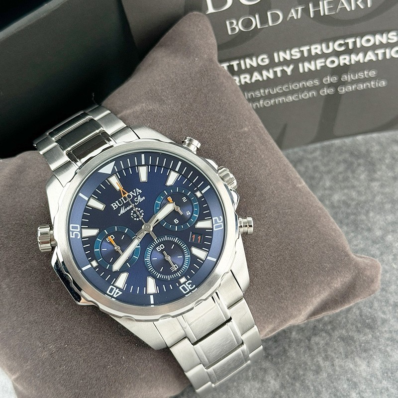 Bulova Marine Star 96B256 Blue Dial Men’s Quartz Watch Stainless Steel 43mm