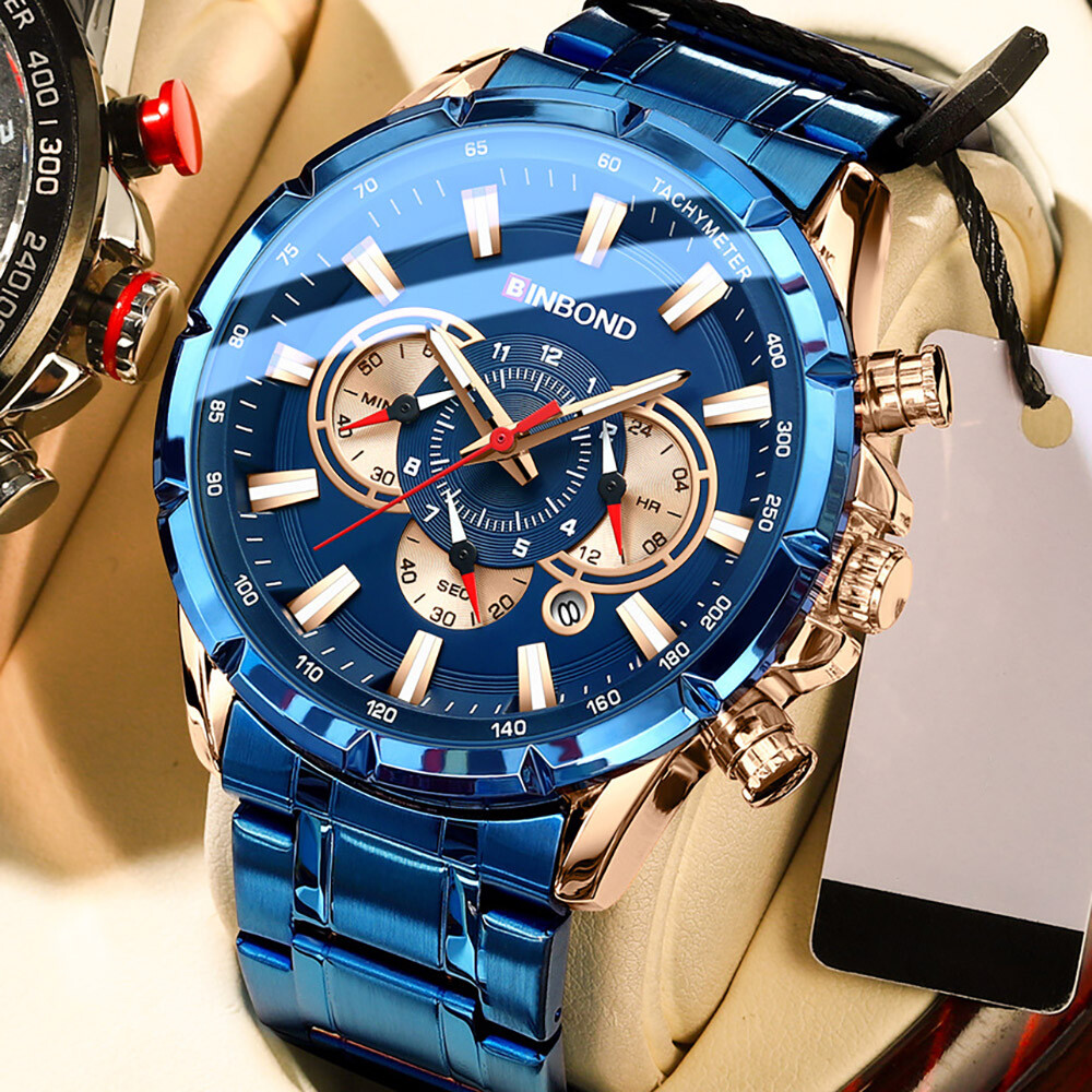 BINBOND Luxury Men Sports Chronograph Watch Waterproof Date Quartz Wrist Watches