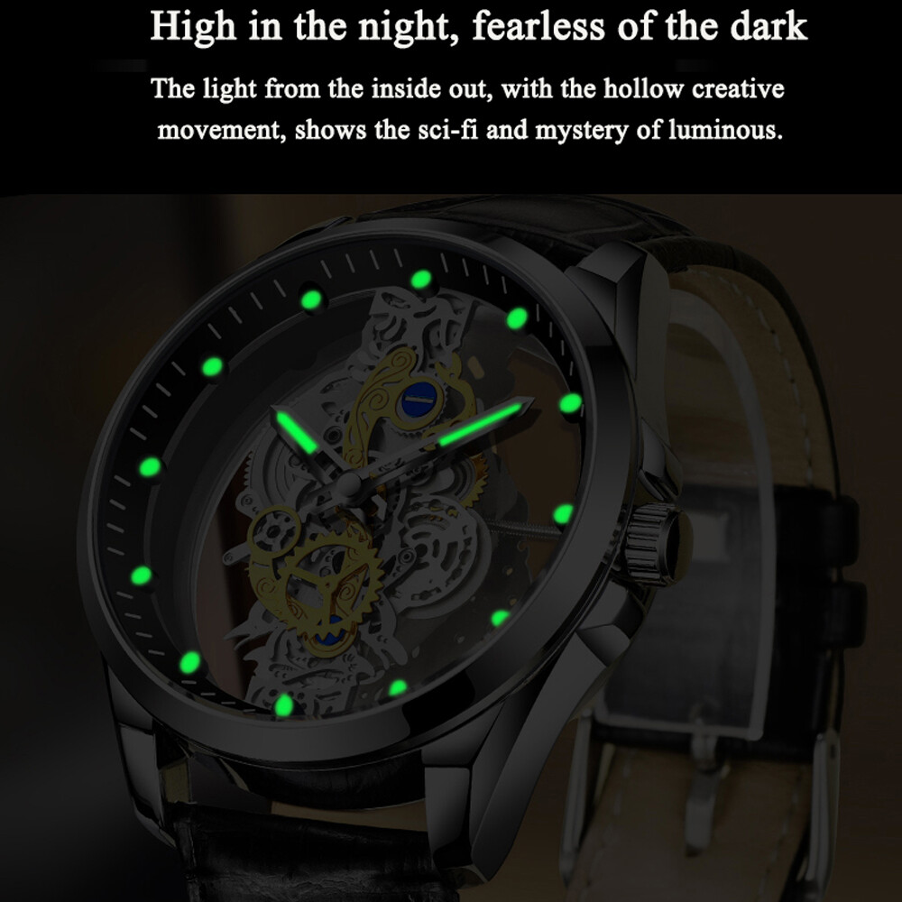Luxury Men’s Automatic Quartz Stainless Steel Business Watch Hollow Skeleton USA