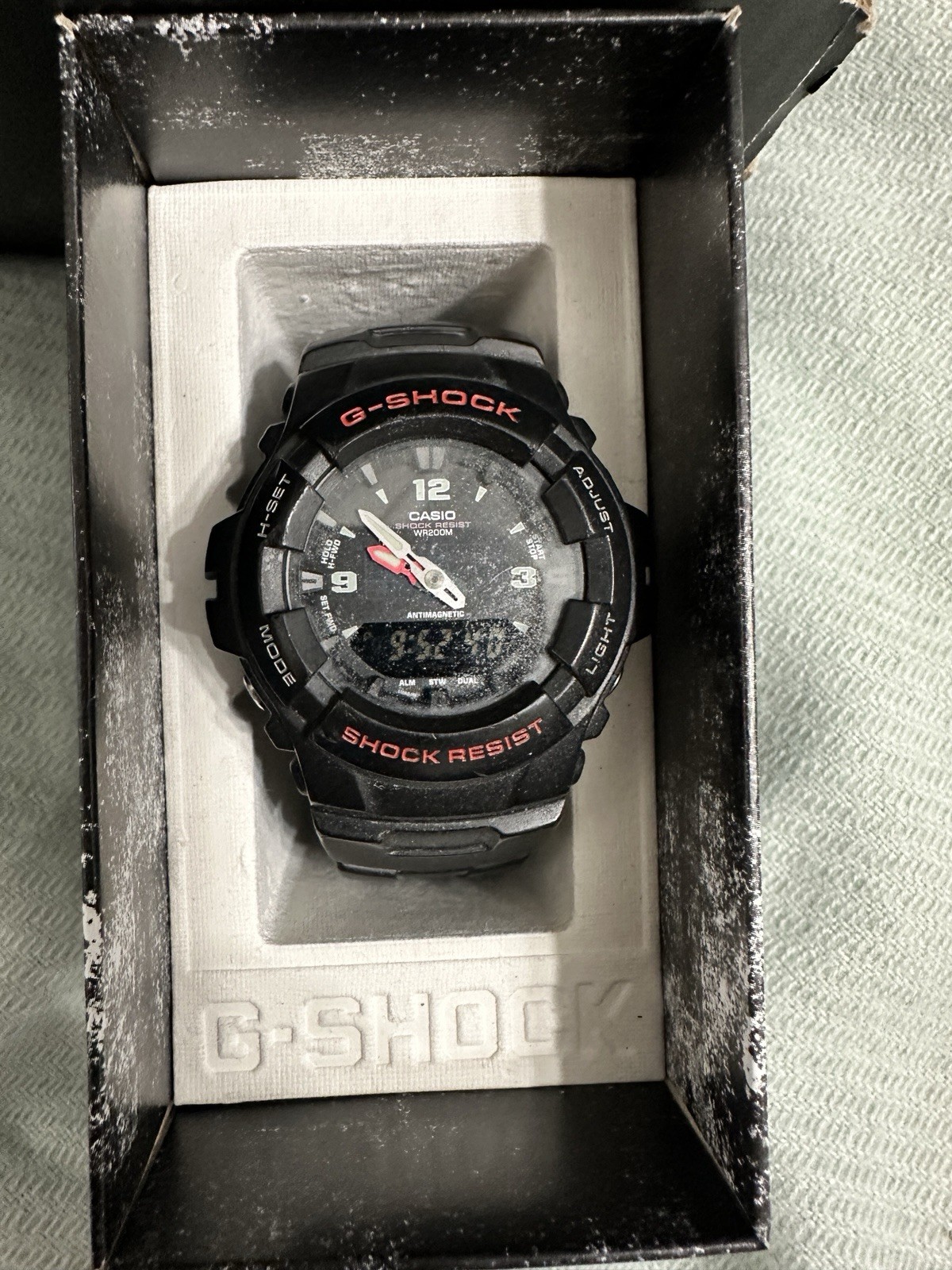 Casio G-Shock G-100-1A4 Module 5158 Analog Digital Watch w/ A Box Tested