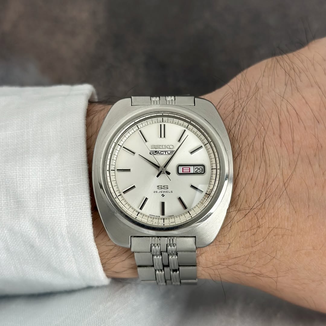 Rare Seiko 5 actus SS Automatic Ref. 6106-7440 Silver Dial JDM Day Date Watch