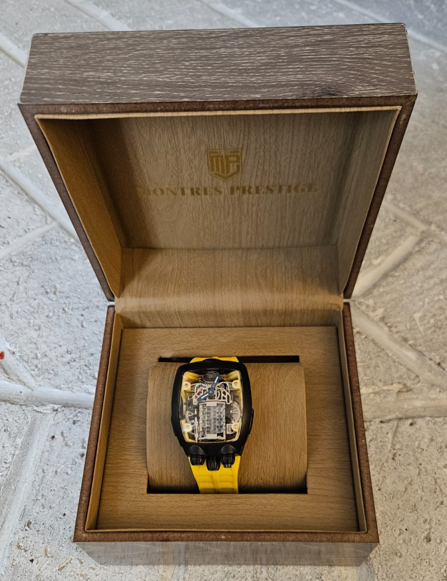 Montres Prestige Engine X Skeleton Dial Automatic Watch 44mm Yellow MPW-0357 NIB
