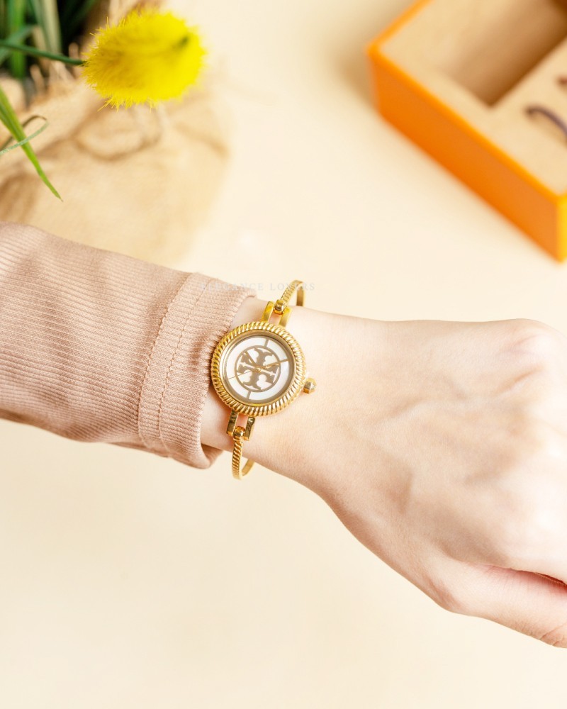 Tory Burch Gigi Small Gold Bangle Watch Gift Set Interchangeable Bezels TBW2100