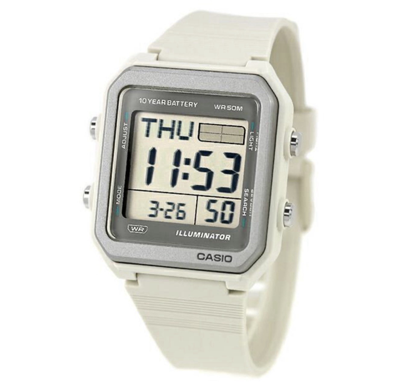 Casio Collection Standard W221H-1AV Ivory 10-year Battery Flash Alert World Time