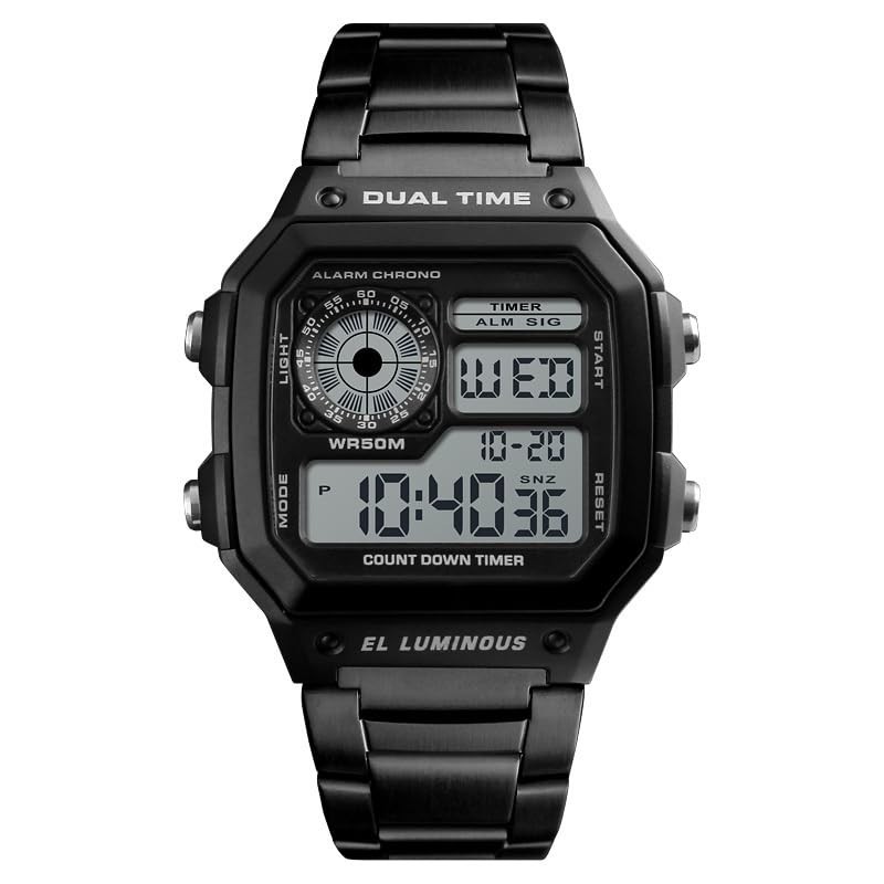 Men’s Digital Multi-Function Waterproof Watch – Dual Time, Alarm, Stopwatch, Bac