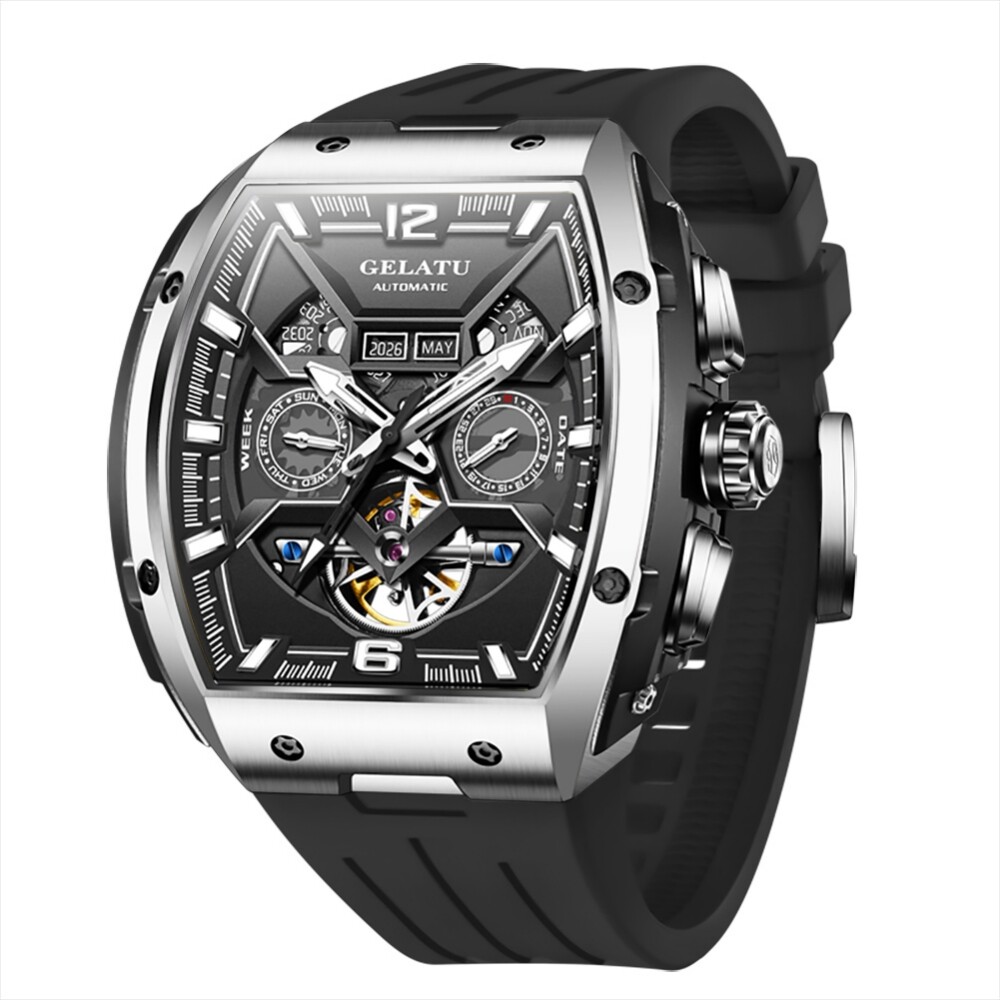 Men’s Automatic Mechanical Watch Tonneau Sapphire Glass 50M Waterproof Luminous