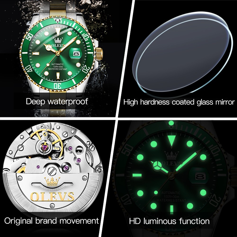 OLEVS Men’s Watch Automatic Mechanical, Stainless Steel Luminous Waterproof Date