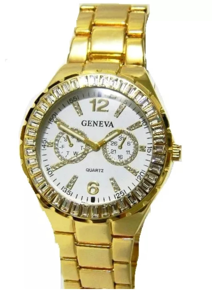 Gold Tone Crystal Geneva White Dial Watch Fashion New Bracelet Wrist Link Band