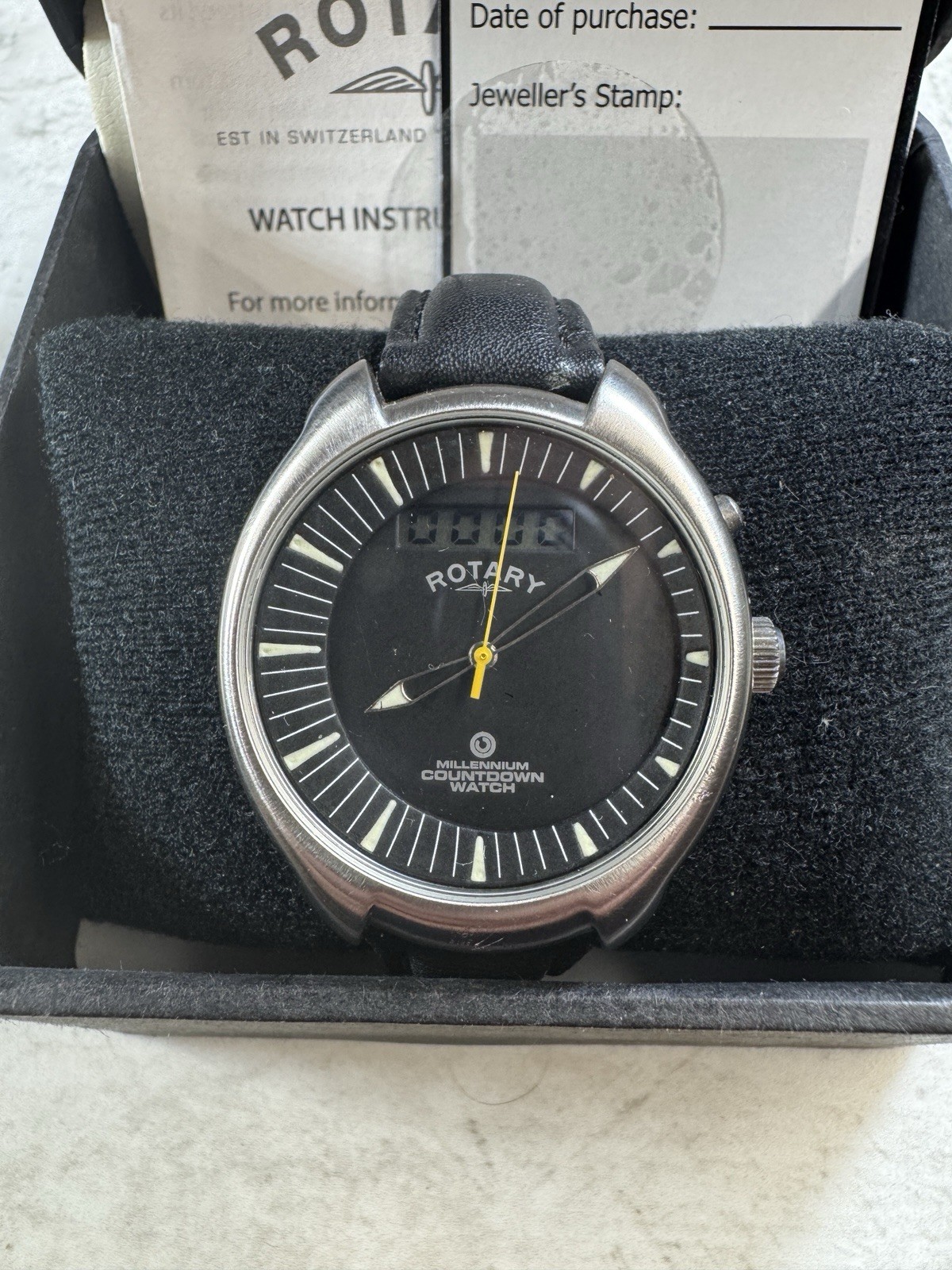 Rotary Millennium Countdown Quartz Watch. New Batteries. Box & Papers. Working.