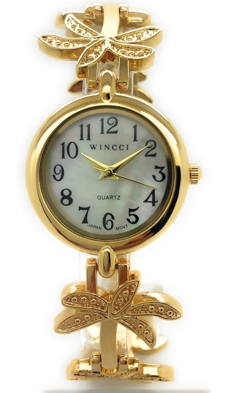 Wincci Ladies Palm Tree Metal Link Bracelet Fashion Watch Pearl Dial