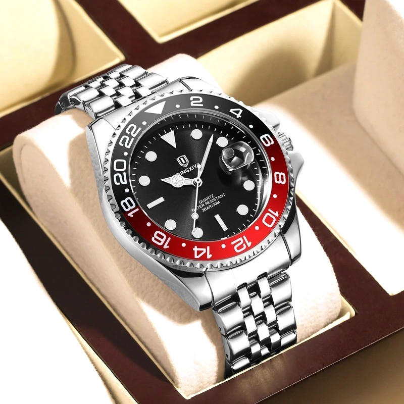 43MM QINGXIYA Quartz Business Men Watch Luxury Waterproof Stainless Steel Analog