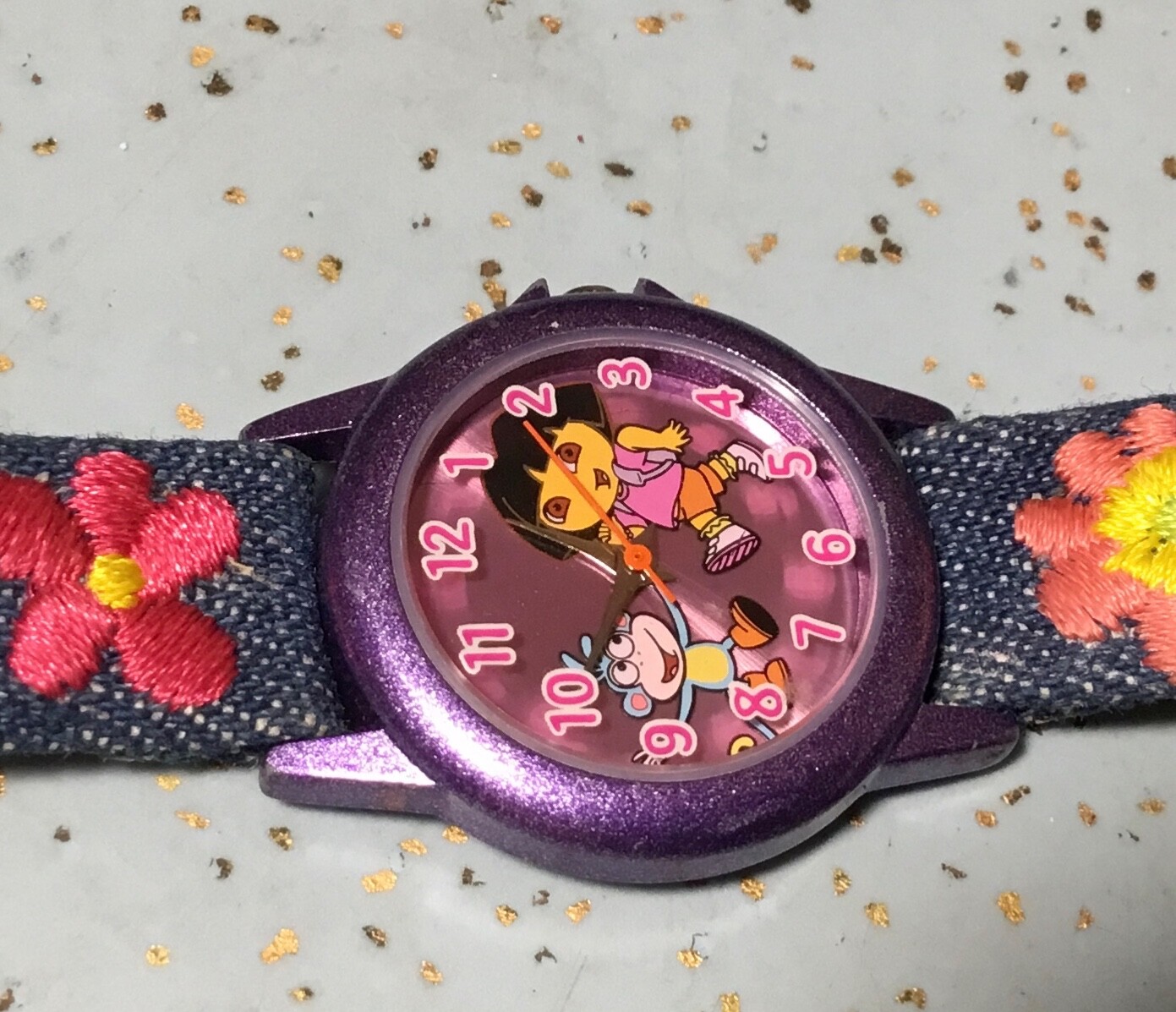 2003 NELSONIC DTE058-DORA the EXPLORER & BOOT CHILD WATCH EMBROIDERED DENIM BAND