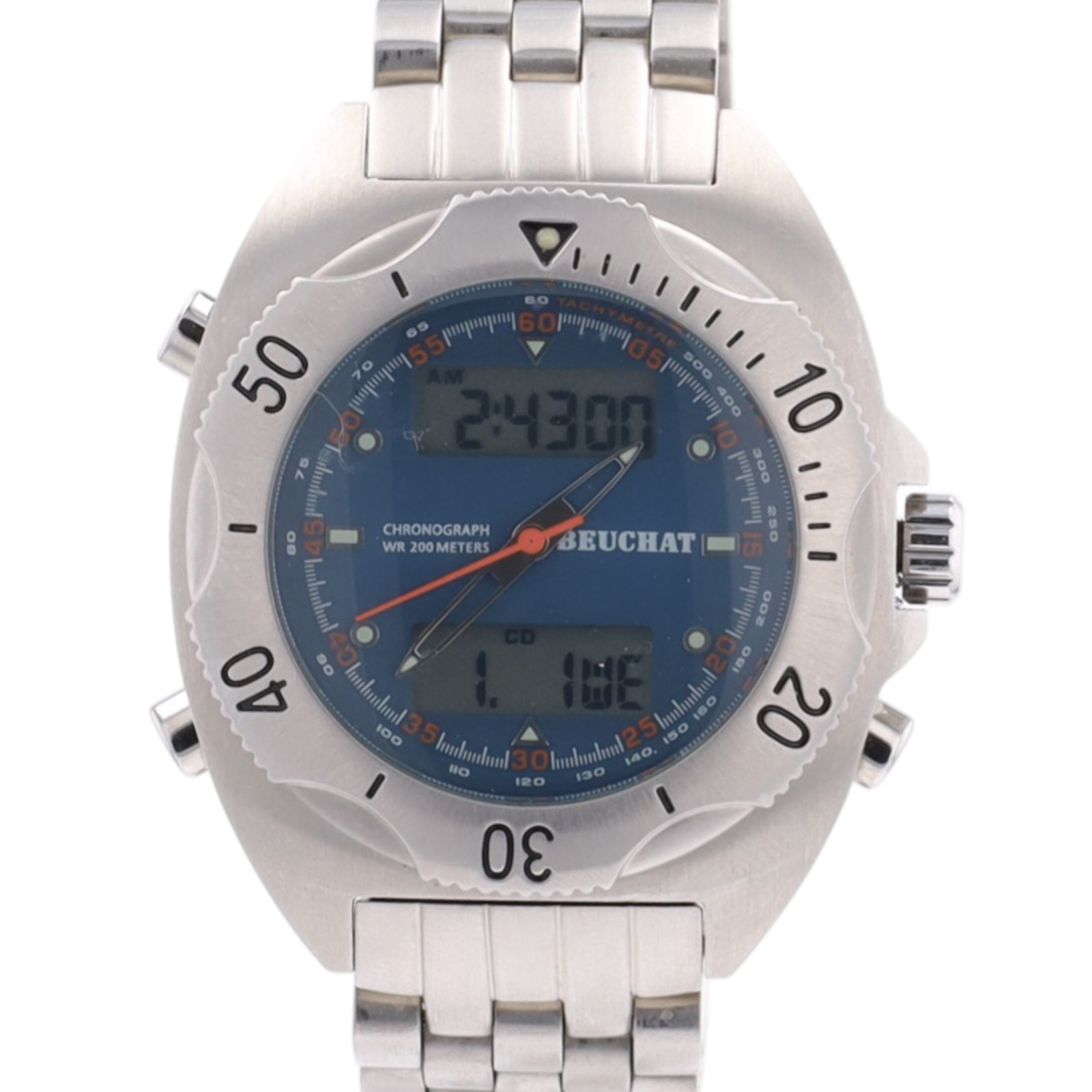 Beuchat Tikehau Ana-Digi Chronograph Mens Watch 200M Diver Steel Swiss Alarm