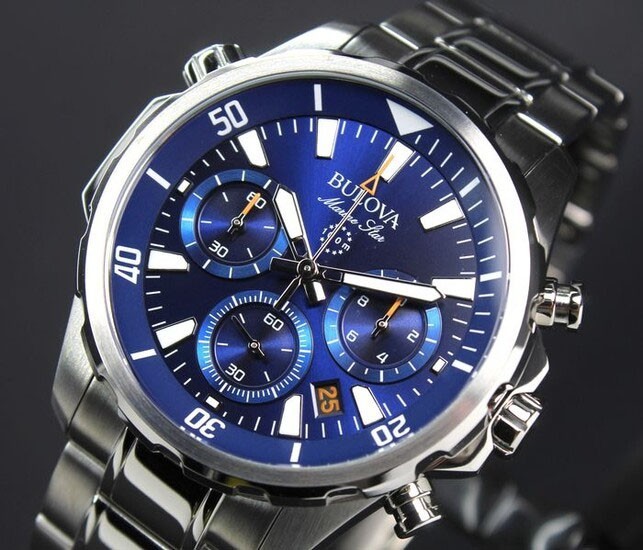 Bulova Marine Star 96B256 Chronograph Men’s Quartz Watch Blue Dial 43MM
