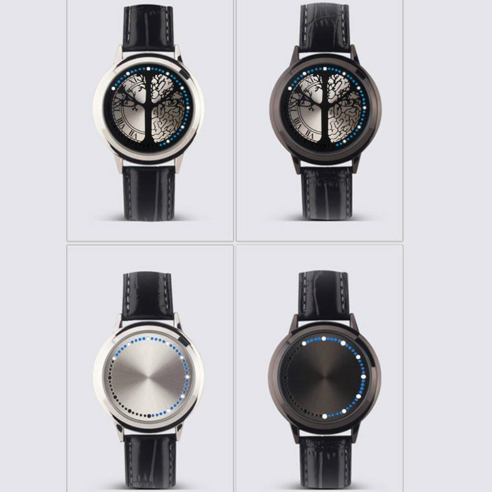 Leather-Strapped Alloy-Cased Stylish Modern Casual Unique Led Touch Screen Watch