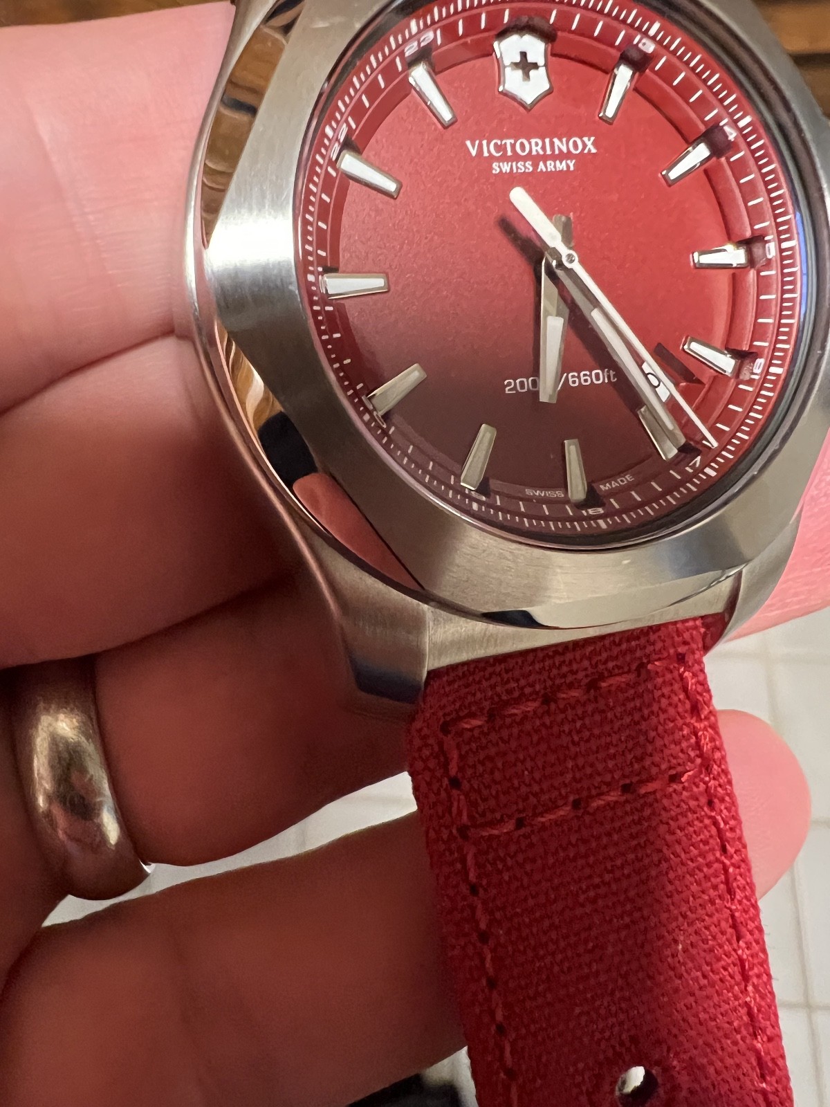 VICTORINOX I.N.O.X Mens Watch Red 241719.1 43mm With Quick Archer Strap