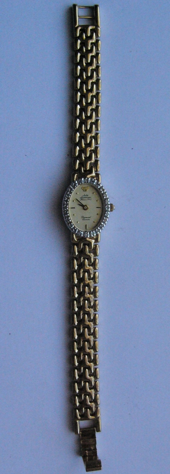 Vtg Jules Jurgersen Ladies 15mm Watch Gold Tone Diamond Bezel Octagon Dial