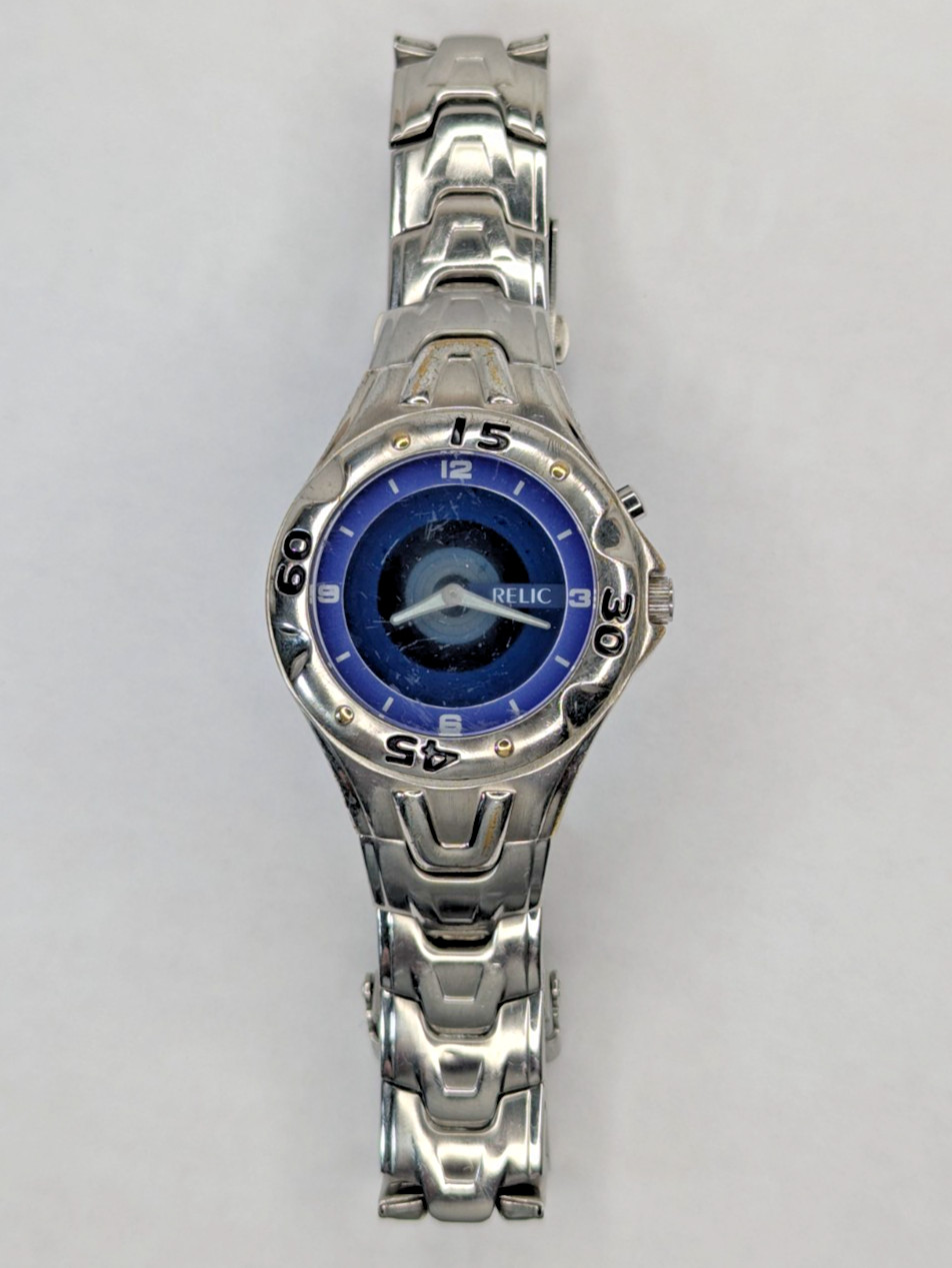 RELIC Watch Mens 40mm Silver Tone Circle Animation New Battery