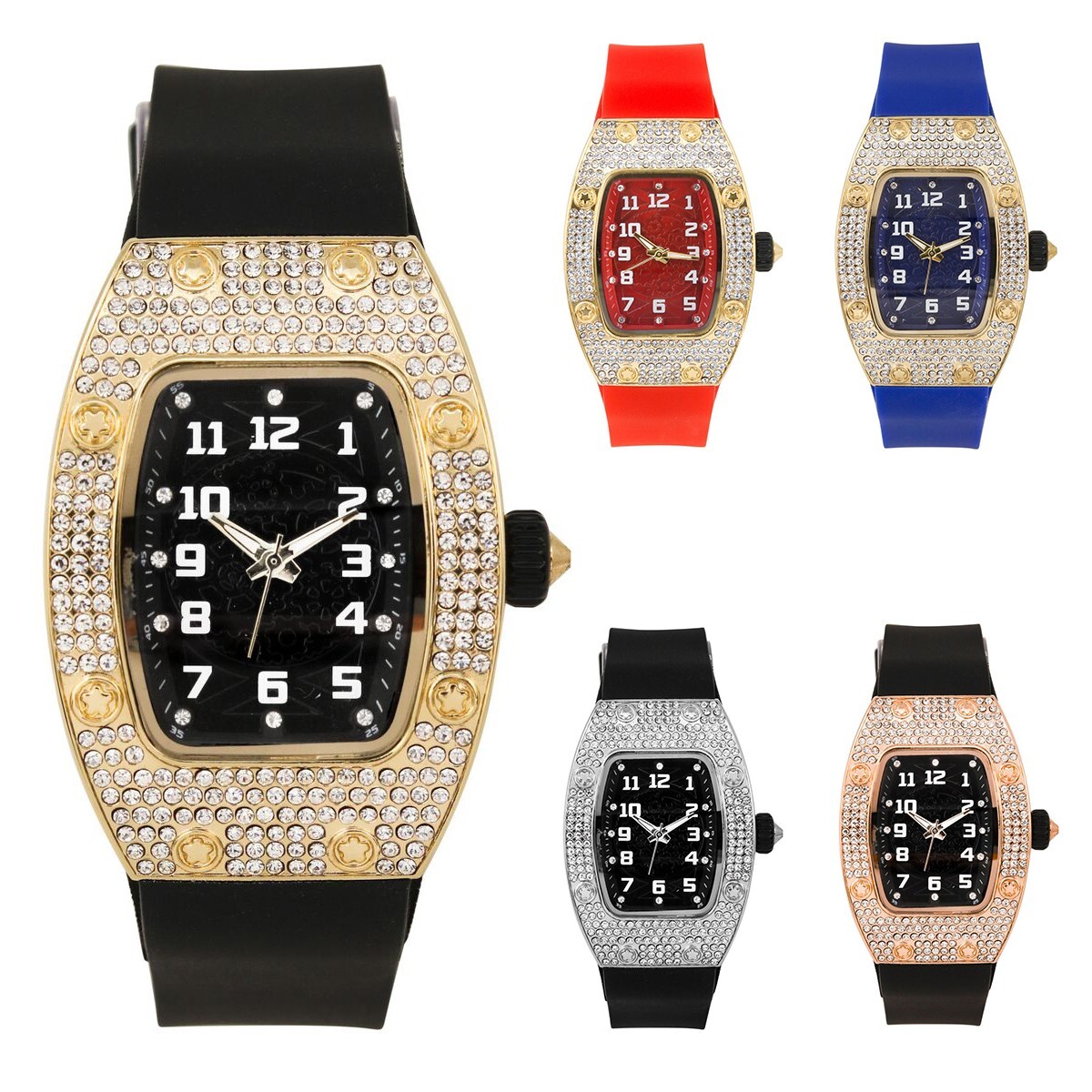 WOMEN’S WATCH TRENDY ICED SILICONE BAND LUXURY FASHION SIMULATED DIAMOND BLING