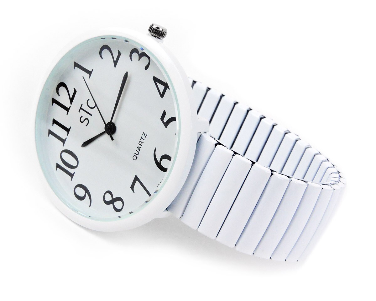 STC White Super Large Face Easy to Read Stretch Band Watch – NIB