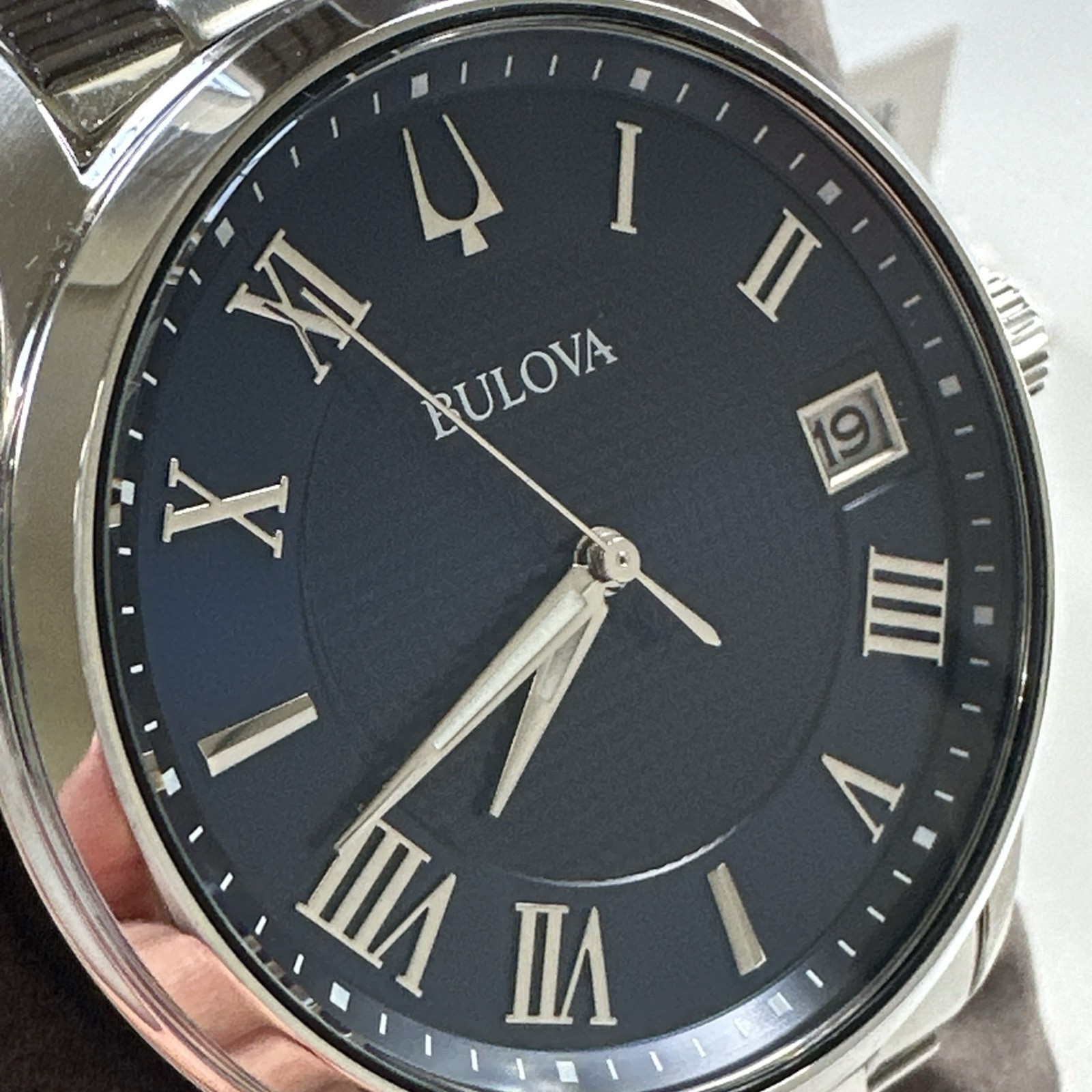 Bulova Wilton Men’s Quartz Silver-Tone Blue Dial Watch 41MM 96B386