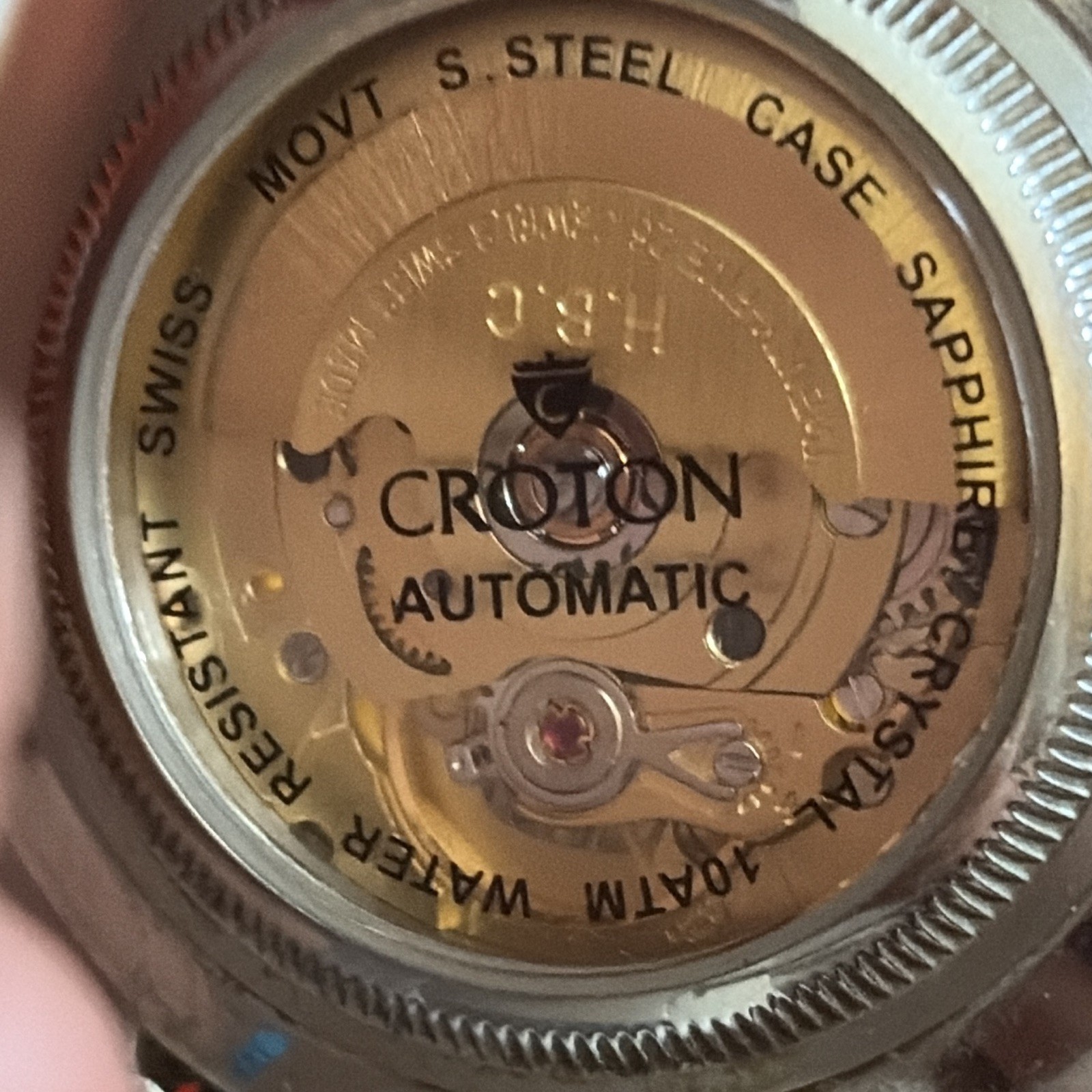 Croton Automatic Diver Yellow Dial Date Steel Bracelet Black Bezel WR 100m