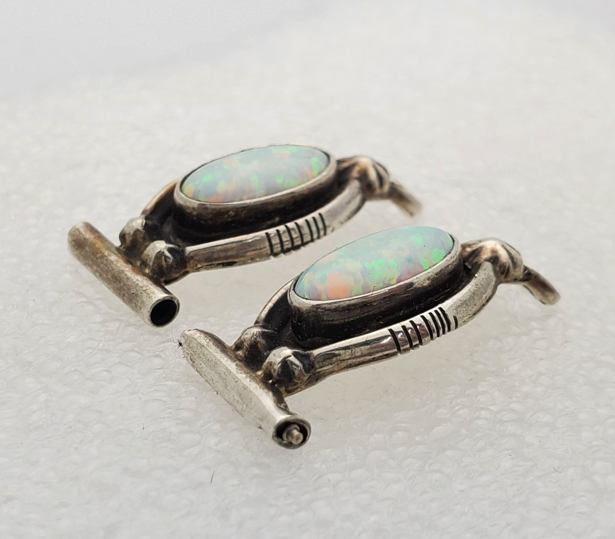 Running Bear RB Sterling Silver .925 & Opal Watch End Links 5.3g